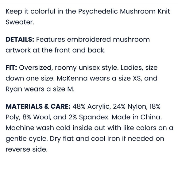 SPIRIT JERSEY Psychedelic Mushrooms Crew Neck Pullover Sweater Large Unisex - Picture 7 of 14